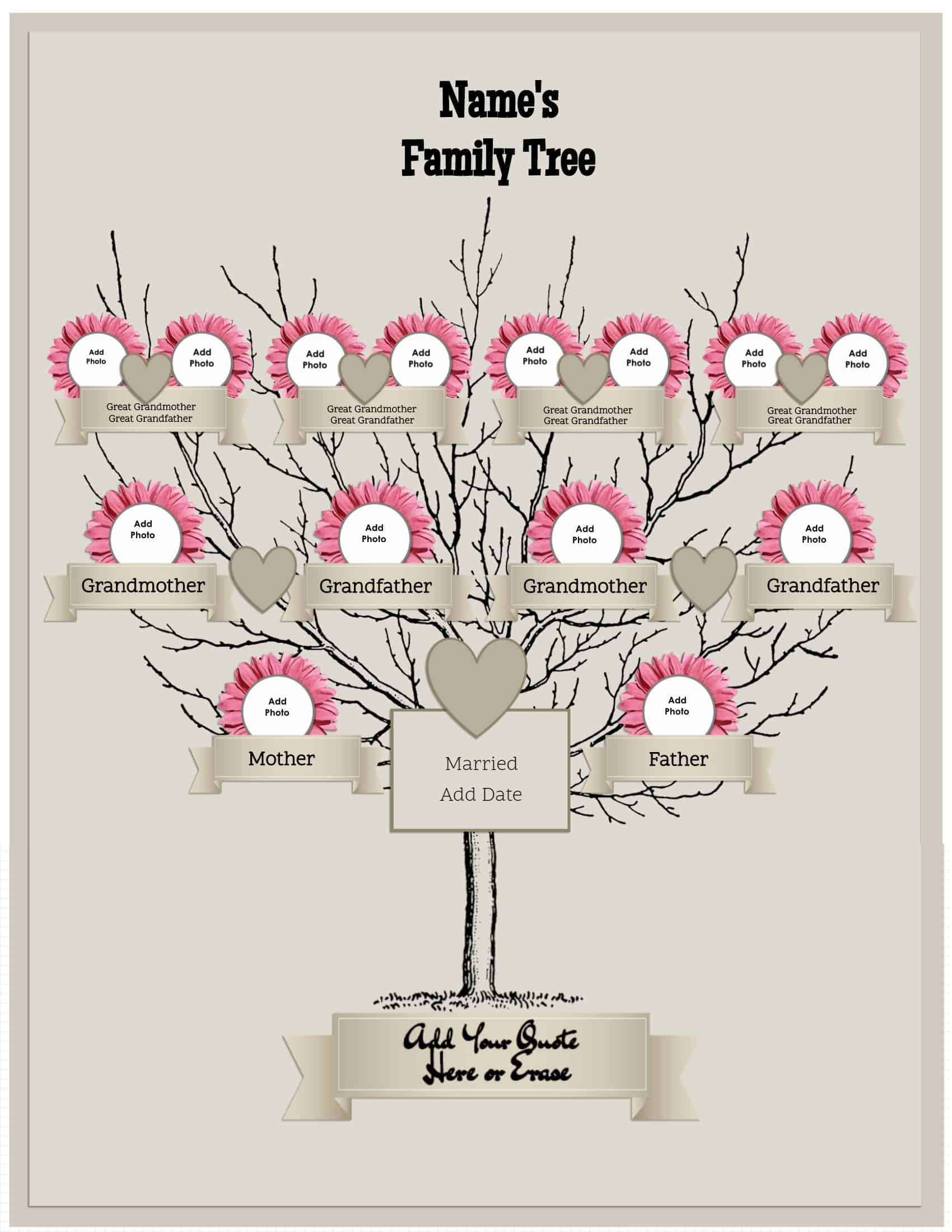 Family Tree Chart - Diagram for Three Generations - PDF form