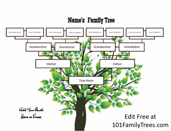 4 Generation Family  Tree  Template Free to Customize Print